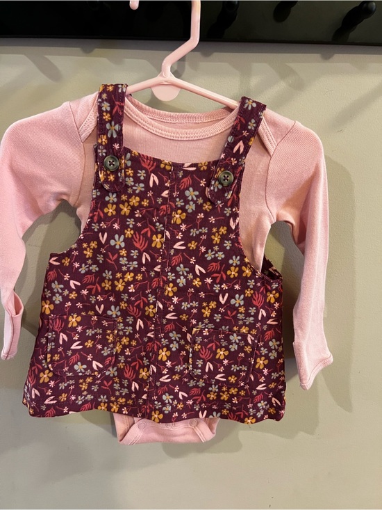 Carter's Other - Carter's Maroon Floral Corduroy Pinafore with Pink Bodysuit